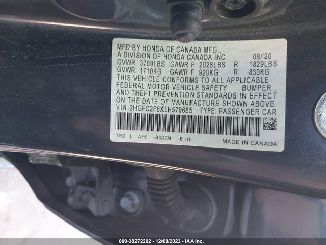 2020 HONDA CIVIC LX VIN: 2HGFC2F6XLH579685