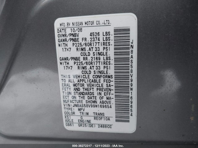 2009 NISSAN ROGUE SL VIN: JN8AS58V99W169654