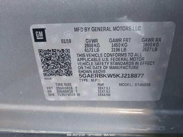 2019 BUICK ENCLAVE FWD ESSENCE VIN: 5GAERBKW5KJ218877