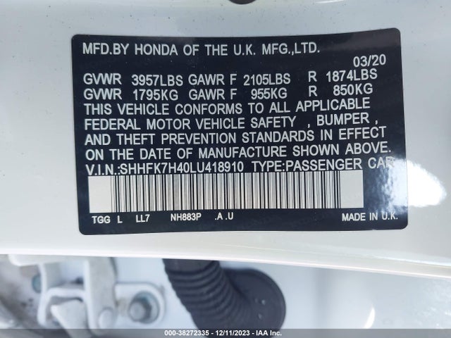 Honda Civic Sport 2020 SHHFK7H40LU418910 Image 9
