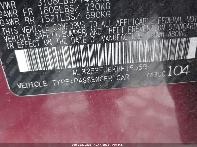 2019 MITSUBISHI MIRAGE G4 ES VIN: ML32F3FJ6KHF15569