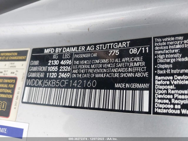 2012 MERCEDES-BENZ E 350 VIN: WDDKJ5KB5CF142160