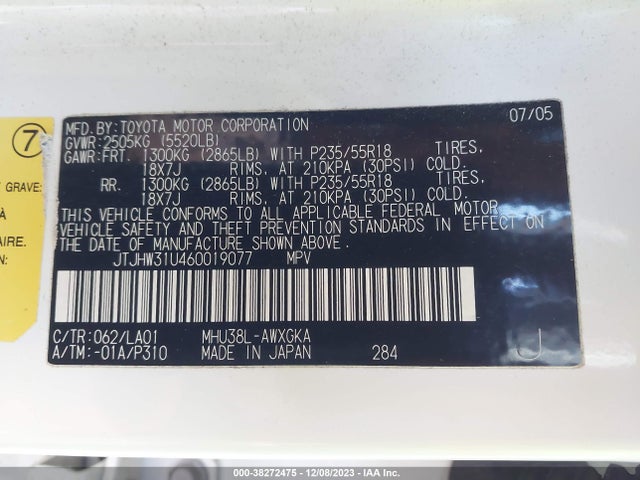 Продажа на аукционе авто 2006 Lexus Rx 400h, vin: JTJHW31U460019077, номер лота: 38272475