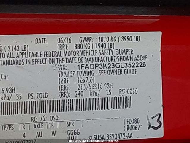 Ford FOCUS SE 2016 1FADP3K23GL352226 Image 9
