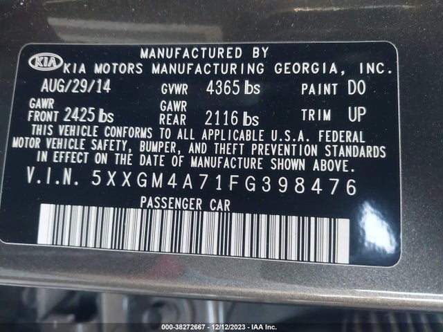 KIA Optima Lx 2015 5XXGM4A71FG398476 Image 9
