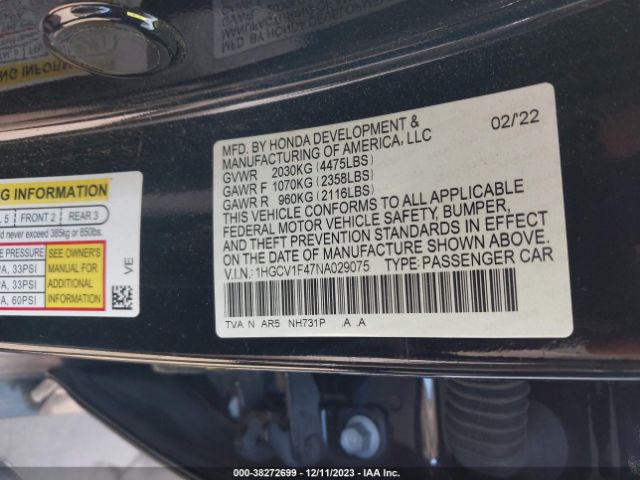 1HGCV1F47NA029075 Honda Accord Sport Special Edition