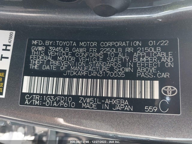 Toyota Prius Le 2022 JTDKAMFU4N3170035 Image 9