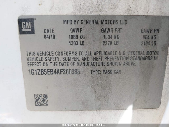 2010 CHEVROLET MALIBU LS VIN: 1G1ZB5EB4AF260983