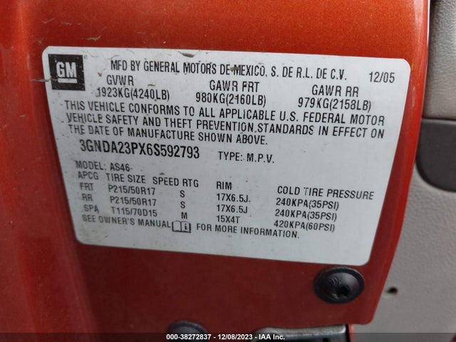 2006 CHEVROLET HHR LT VIN: 3GNDA23PX6S592793