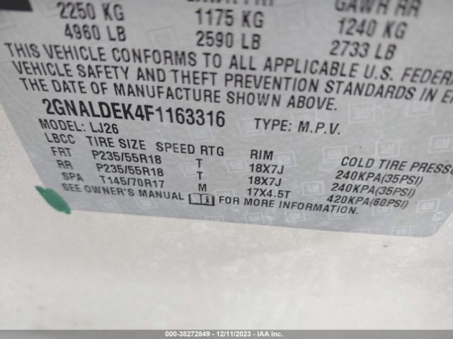 2GNALDEK4F1163316 Chevrolet Equinox Ltz