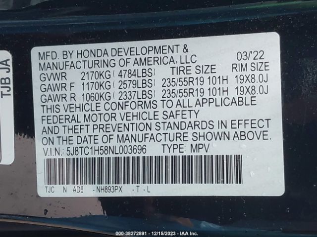 5J8TC1H58NL003696 Acura Rdx Technology Package