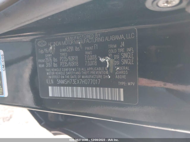 2007 HYUNDAI SANTA FE LIMITED/SE VIN: 5NMSH73EX7H077017