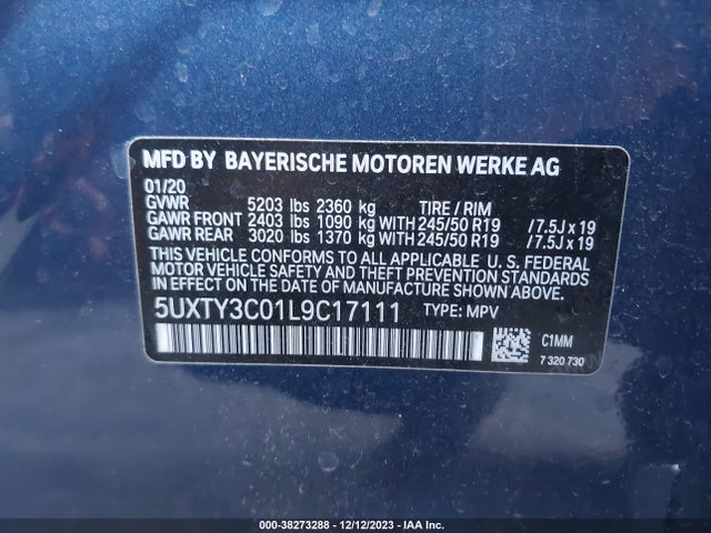 BMW X3 Sdrive30i 2020 5UXTY3C01L9C17111 Image 9