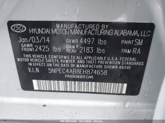 Hyundai Sonata Limited 2.0t 2014 5NPEC4AB8EH874658 Image 9
