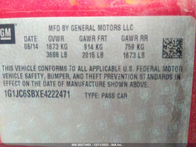 Chevrolet Sonic Lt Auto 2014 1G1JC6SBXE4222471 Image 9