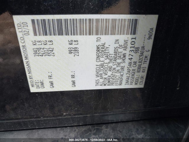 2010 NISSAN ALTIMA 2.5 S VIN: 1N4AL2AP5AN473101