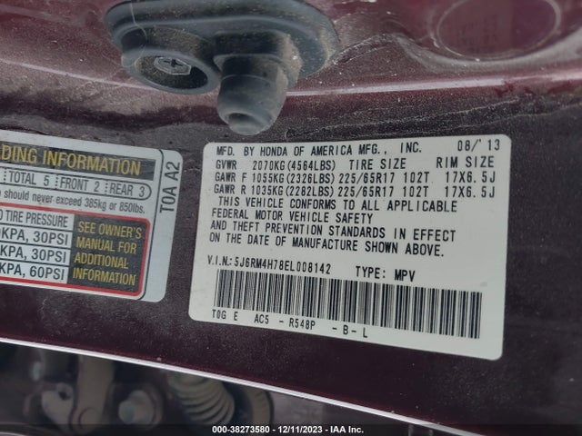 Honda Cr-v Ex-l 2014 5J6RM4H78EL008142 Image 9