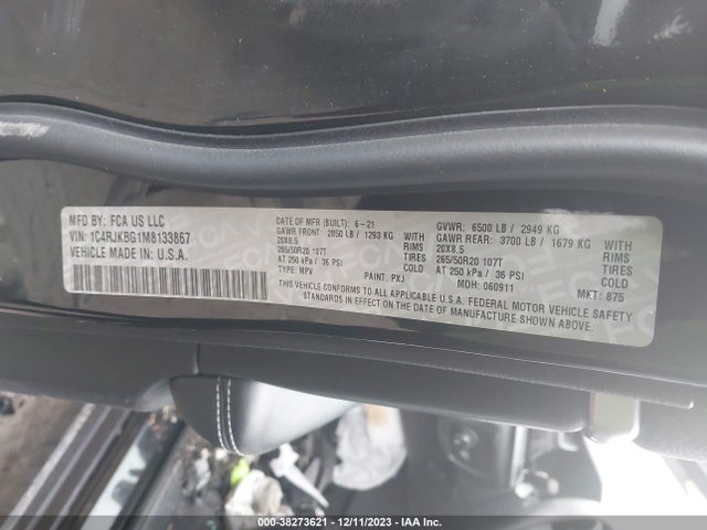 1C4RJKBG1M8133867 Jeep Grand Cherokee L Limited 4x4