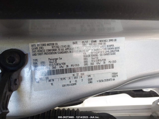 2017 Ford Focus Se მანქანა იყიდება აუქციონზე, vin: 1FADP3FE2HL282708, აუქციონის ნომერი: 38273669