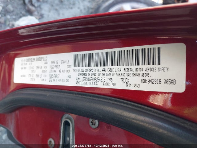 2010 DODGE RAM 1500 SLT/SPORT/TRX VIN: 1D7RV1GP0AS224818