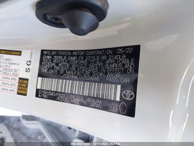 2022 TOYOTA COROLLA LE VIN: JTDEPMAE1N3024266
