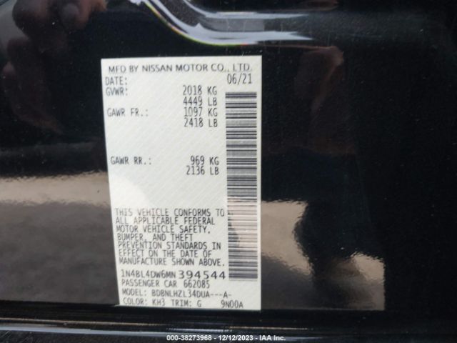 1N4BL4DW6MN394544 Nissan Altima Sv Intelligent Awd