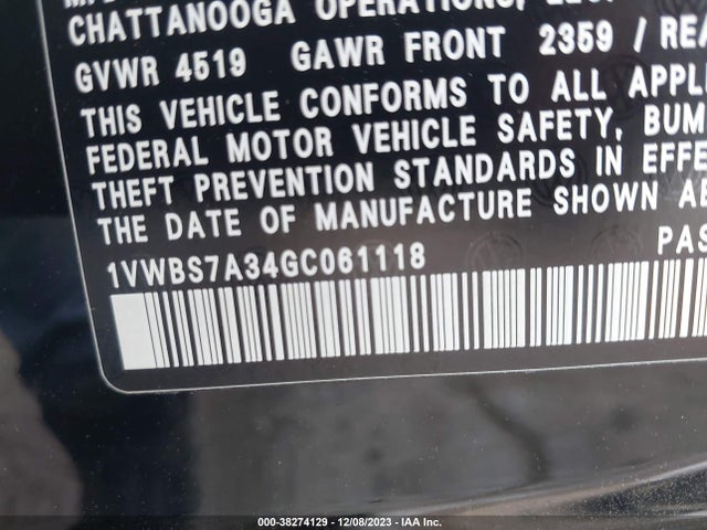 1VWBS7A34GC061118 Volkswagen Passat 1.8t Se