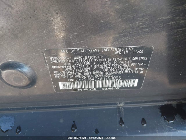 2010 SUBARU FORESTER 2.5X VIN: JF2SH6AC3AG758065
