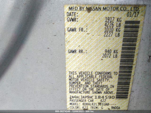 1N4AL3AP9HC184590 Nissan Altima 2.5 Sl