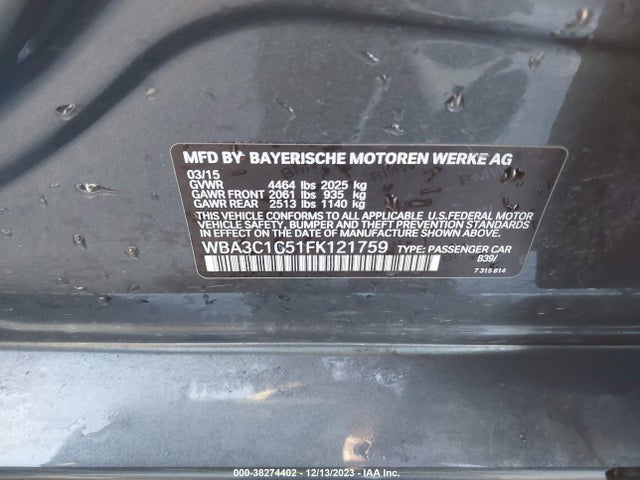 BMW 328I 2015 WBA3C1C51FK121759 Image 9