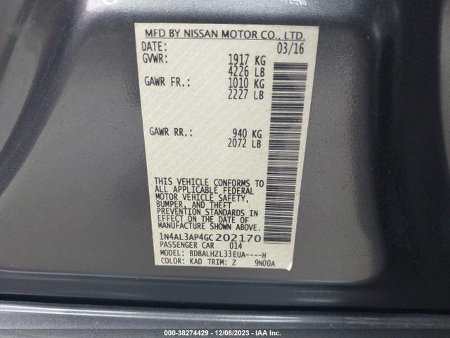 Nissan Altima 2.5 Sr 2016 1N4AL3AP4GC202170 Image 9
