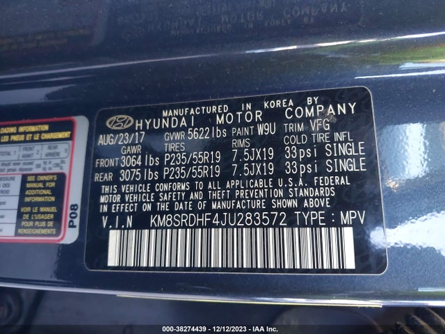 Hyundai Santa Fe Se Ultimate 2018 KM8SRDHF4JU283572 Image 9