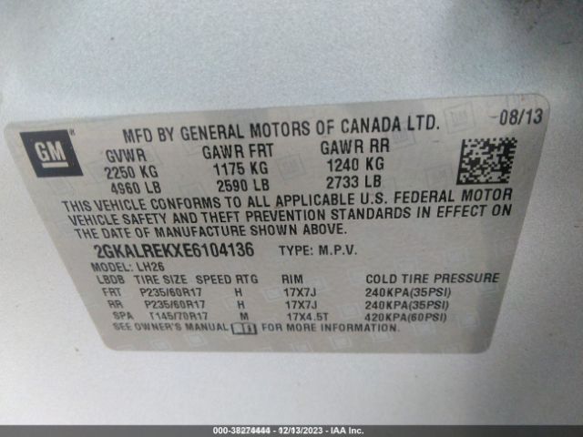 2GKALREKXE6104136 GMC Terrain Sle-2