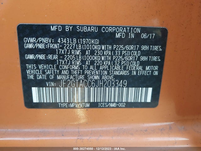 JF2GTACC6JH203349 Subaru Crosstrek 2.0i Premium