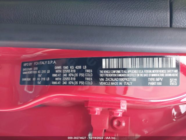 ZACNJAD16KPK07188 Jeep Renegade Limited Fwd