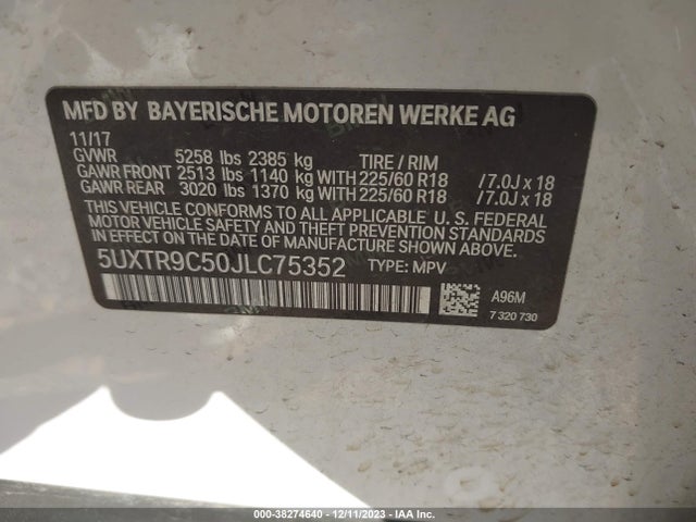 BMW X3 Xdrive30i 2018 5UXTR9C50JLC75352 Image 9