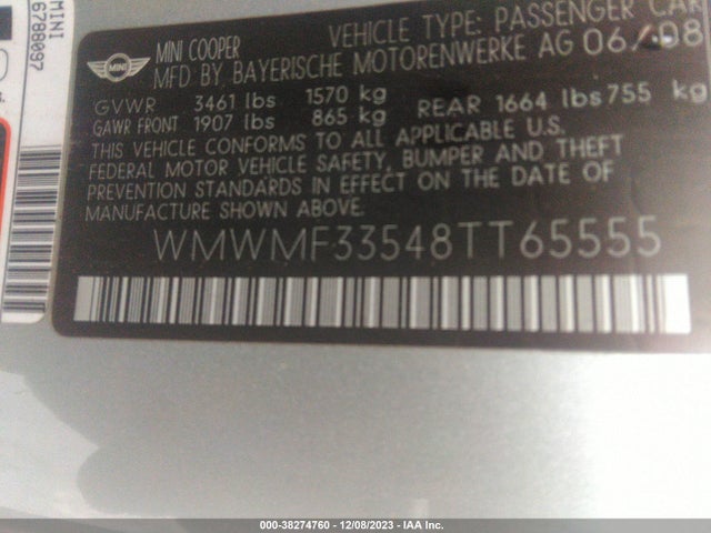 2008 MINI COOPER WMWMF33548TT65555 Photo 8