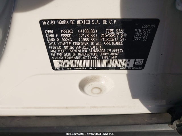 Honda Hr-v Awd Ex 2020 3CZRU6H59LM738440 Image 9