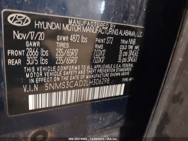 Hyundai Santa Fe Sel 2020 5NMS3CAD2LH306298 Image 9