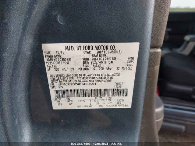 2012 FORD ESCAPE XLT VIN: 1FMCU9D74CKB33961