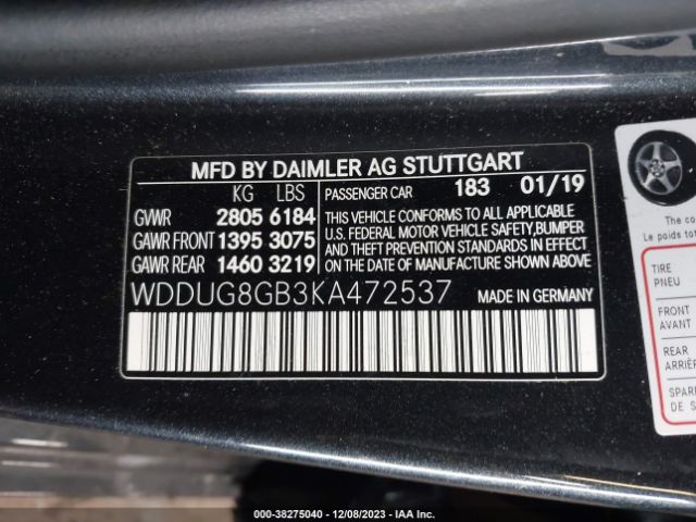 2019 MERCEDES-BENZ S 560 WDDUG8GB3KA472537 Photo 8