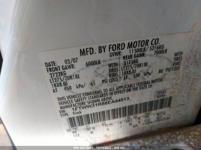 2008 FORD SUPER DUTY F-350 SRW 1FTWW31R88EA44513 Photo 8