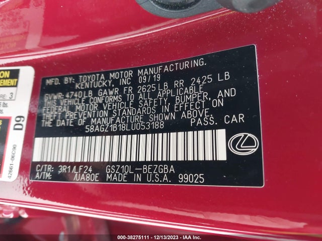 58AGZ1B18LU053188 Lexus Es 350 F Sport
