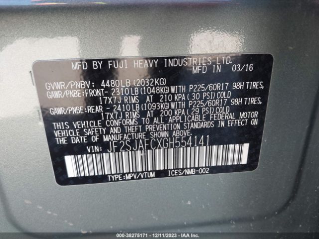 JF2SJAFCXGH554141 Subaru Forester 2.5i Premium