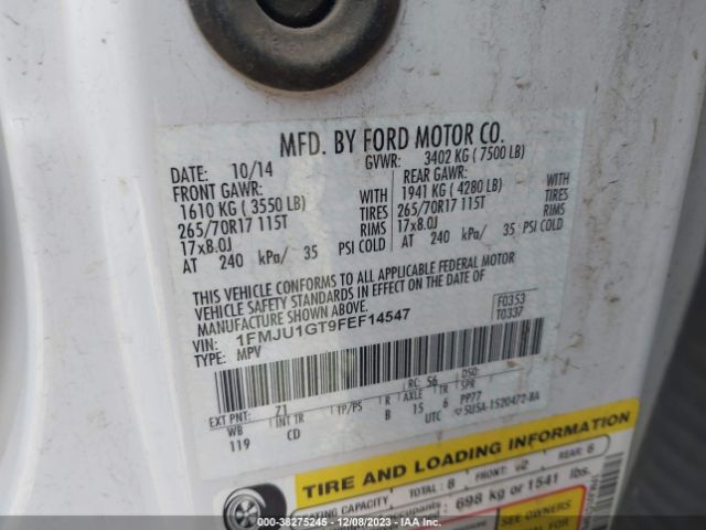 1FMJU1GT9FEF14547 Ford Expedition Xl