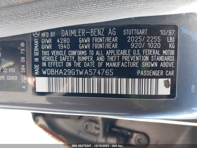 1998 MERCEDES-BENZ C 280 VIN: WDBHA29G1WA574765