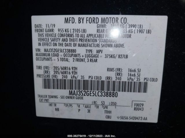 2020 FORD ECOSPORT MAJ3S2GE5LC338880 Photo 8