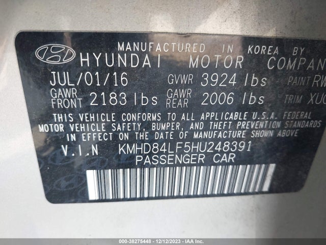2017 HYUNDAI ELANTRA SE VIN: KMHD84LF5HU248391