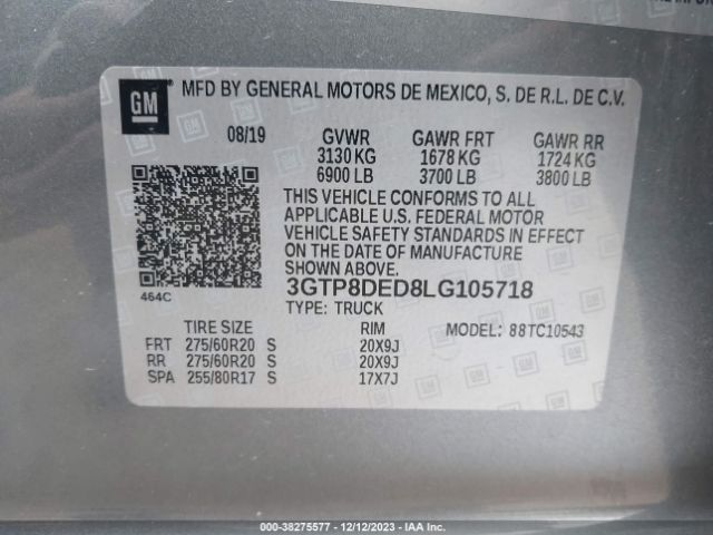 3GTP8DED8LG105718 GMC Sierra 1500 2wd  Short Box Slt
