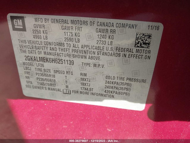 GMC Terrain Sle-1 2017 2GKALMEK6H6251139 Image 9